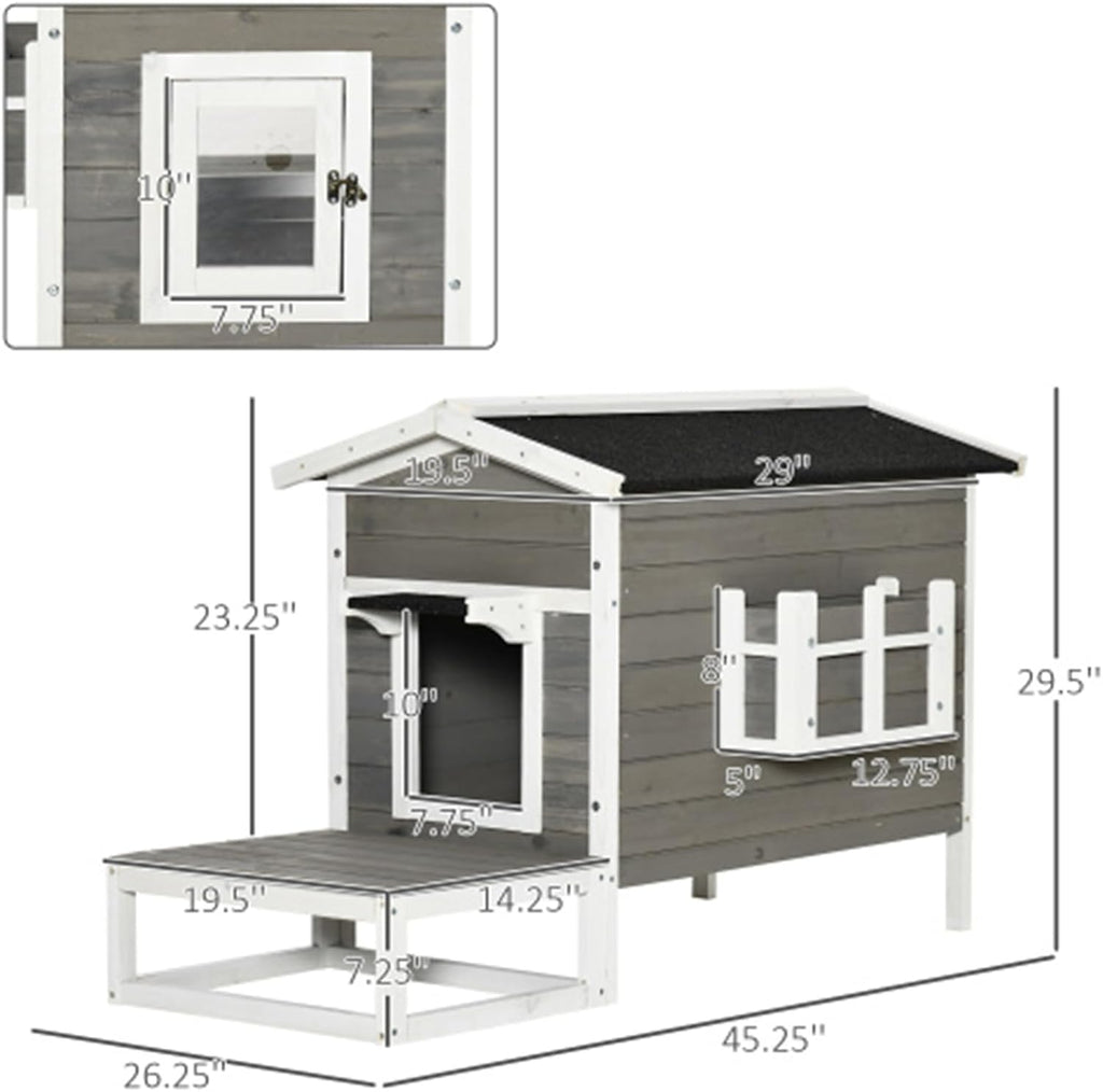 Dark Gray Wooden 2-Floor Cat Shelter with Asphalt Roof G42865