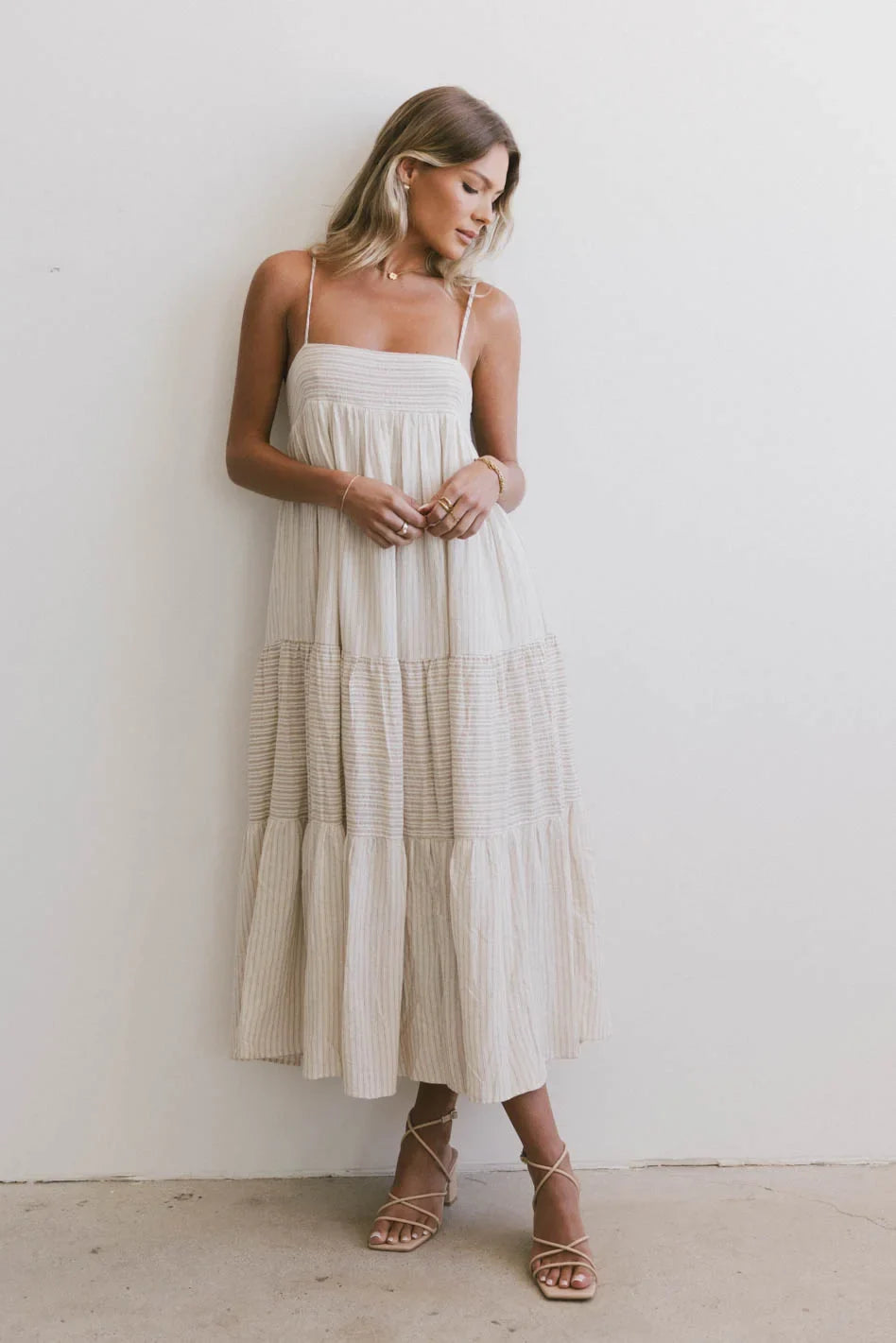 Striped Midi Dress in Natural F4253