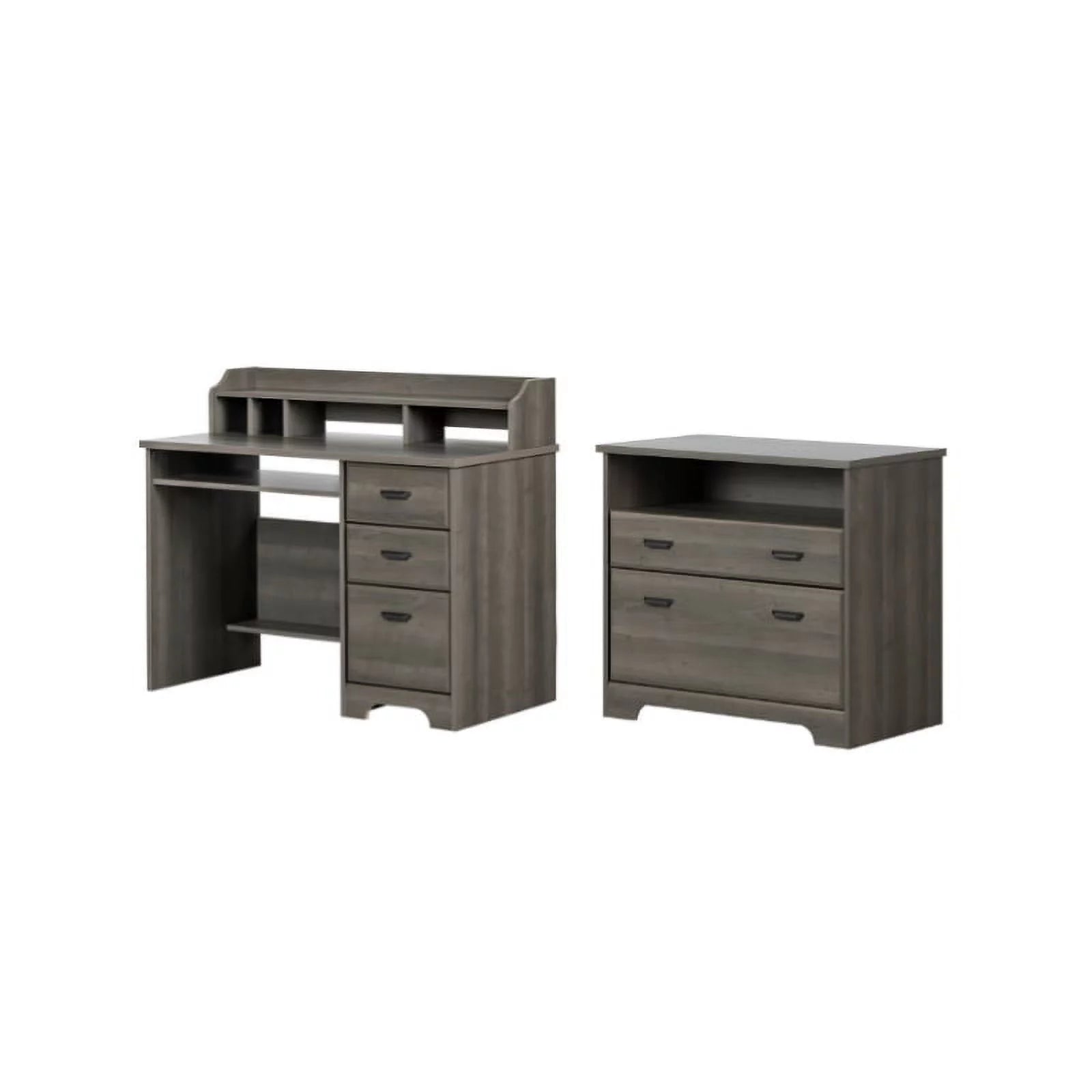 Gray Maple Desk with Hutch and 2-Drawer File Cabinet Set T869