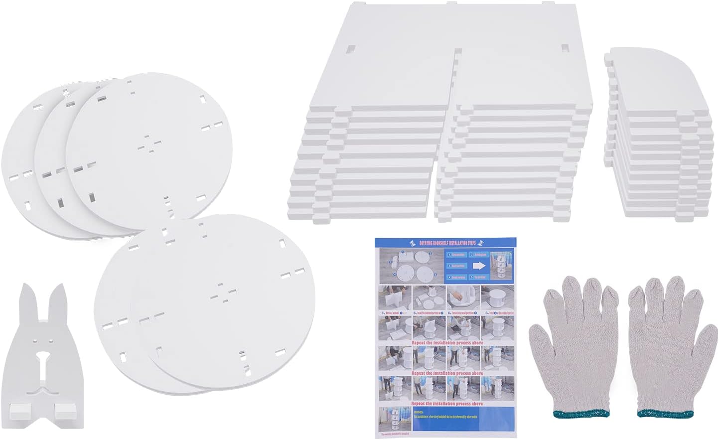 5 Tier 360° Rotating White PVC Board Bookshelf H838339