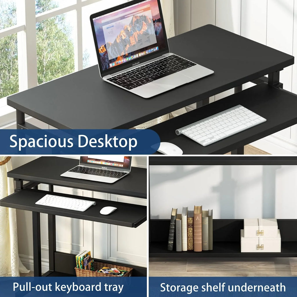 Black Height Adjustable Rolling Laptop Cart with Keyboard Tray C74996