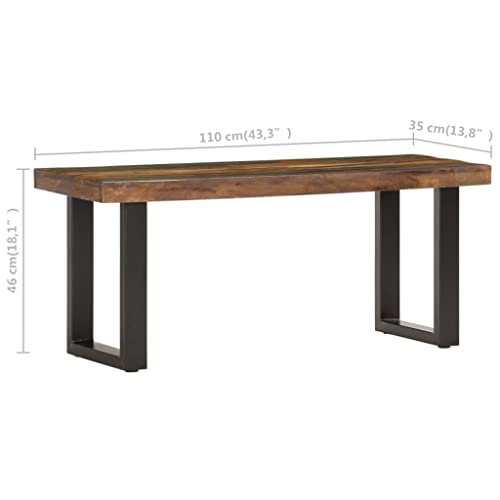 Solid Reclaimed Wood & Steel Bench E6556