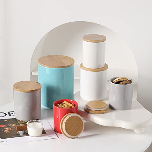 Ceramic Canisters Set with Bamboo Lid, Pack of 4 (White) E1483