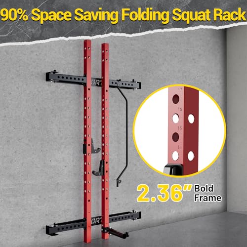 Folding Squat Rack with Pull Up Bar, J Hooks and Landmine Attachments, 1000 LBS Capacity P7324