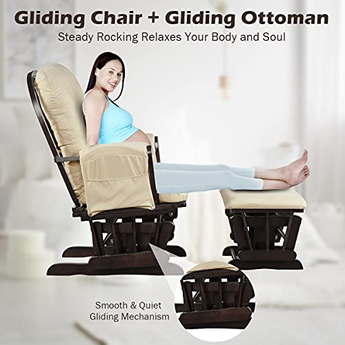 Brown Upholstered Nursery Glider with Ottoman X8327