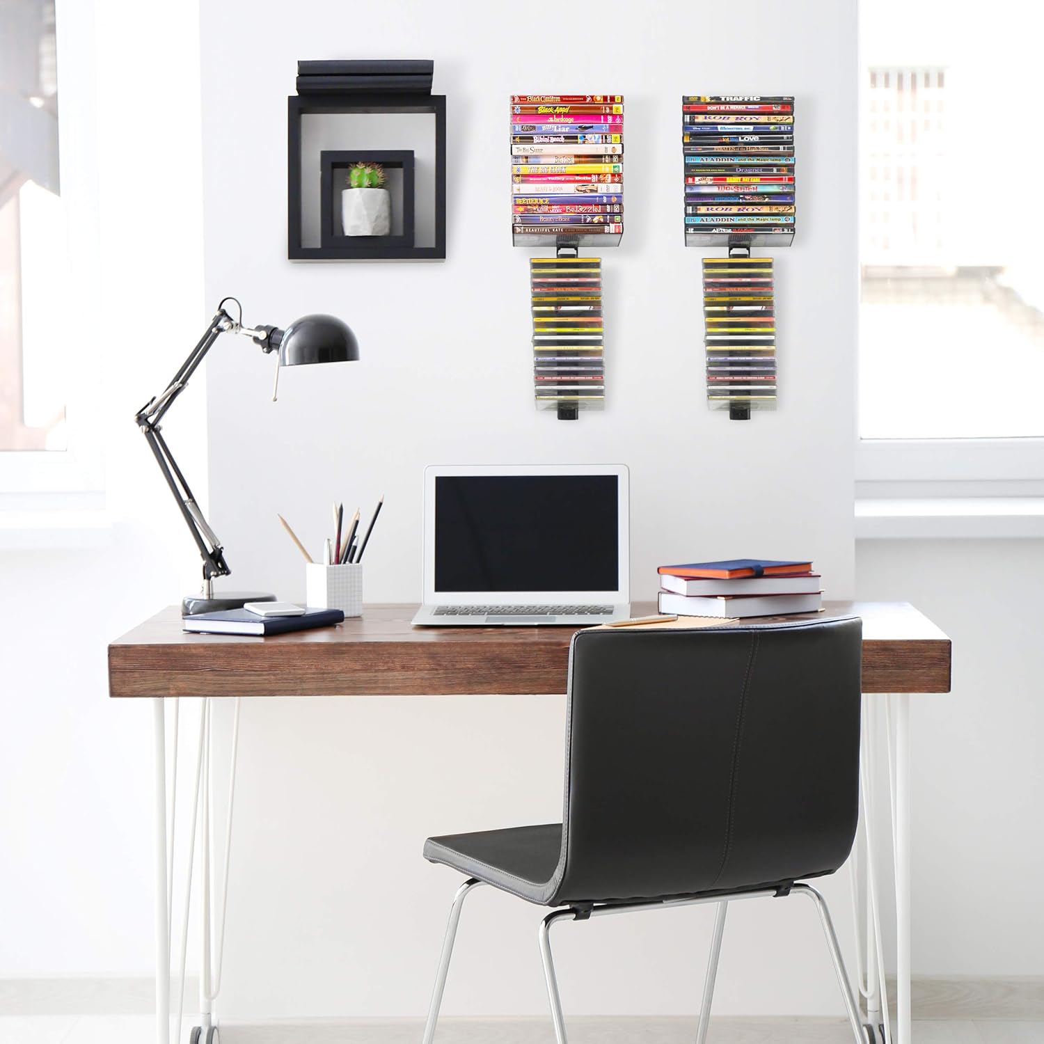 Black Wall-Mount Media Storage Rack 4-pack Y10164