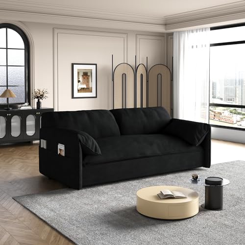 Blue Velvet Queen Size Convertible Sleeper Sofa with 2 Pillows M4207