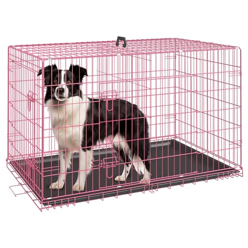 Black 48 Inch Folding Metal Dog Crate with Divider Panel J3861