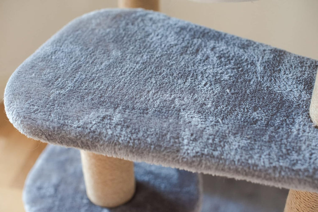 42" Grey Beige Cat Tree with Cat Hammock, Scratching Post V827154