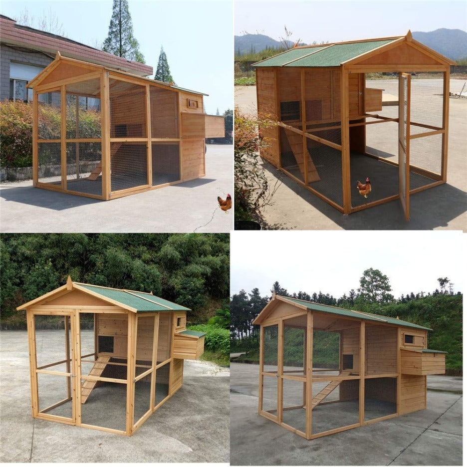 Large cedar wood waterproof roof green chicken coop M367628