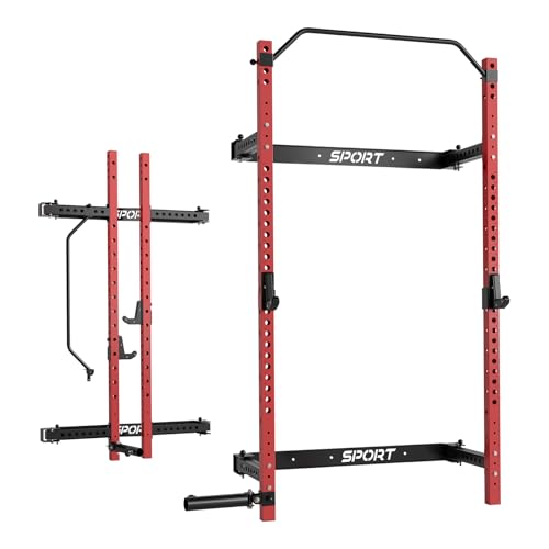 Folding Squat Rack with Pull Up Bar, J Hooks and Landmine Attachments, 1000 LBS Capacity P7324