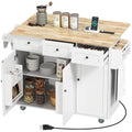 White Rolling Kitchen Island with Wood Top, 3 Drawers, Adjustable Shelf H448543