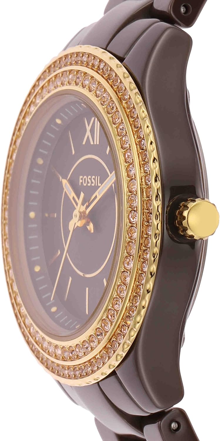 Stella Mini Quartz Stainless Steel and Ceramic Three-Hand Watch, Brown Z3994