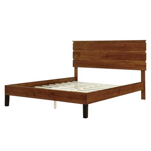 Brown Solid Wood Queen Size Platform Bed I24989