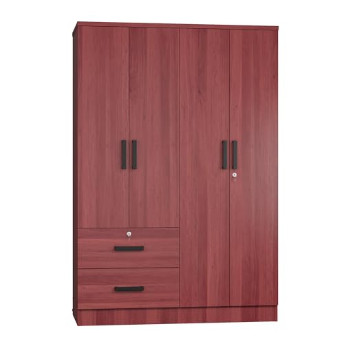 Modern Wood 4 Doors 2 Drawers Armoire (Mahogany) O447607
