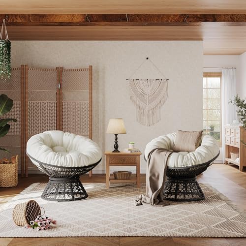 Black Swivel Wicker Papasan Chair with Cushion U675