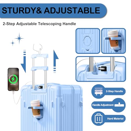 2 Piece Hardside Luggage Set with TSA Lock 20+28 Inch LightBlue V6971
