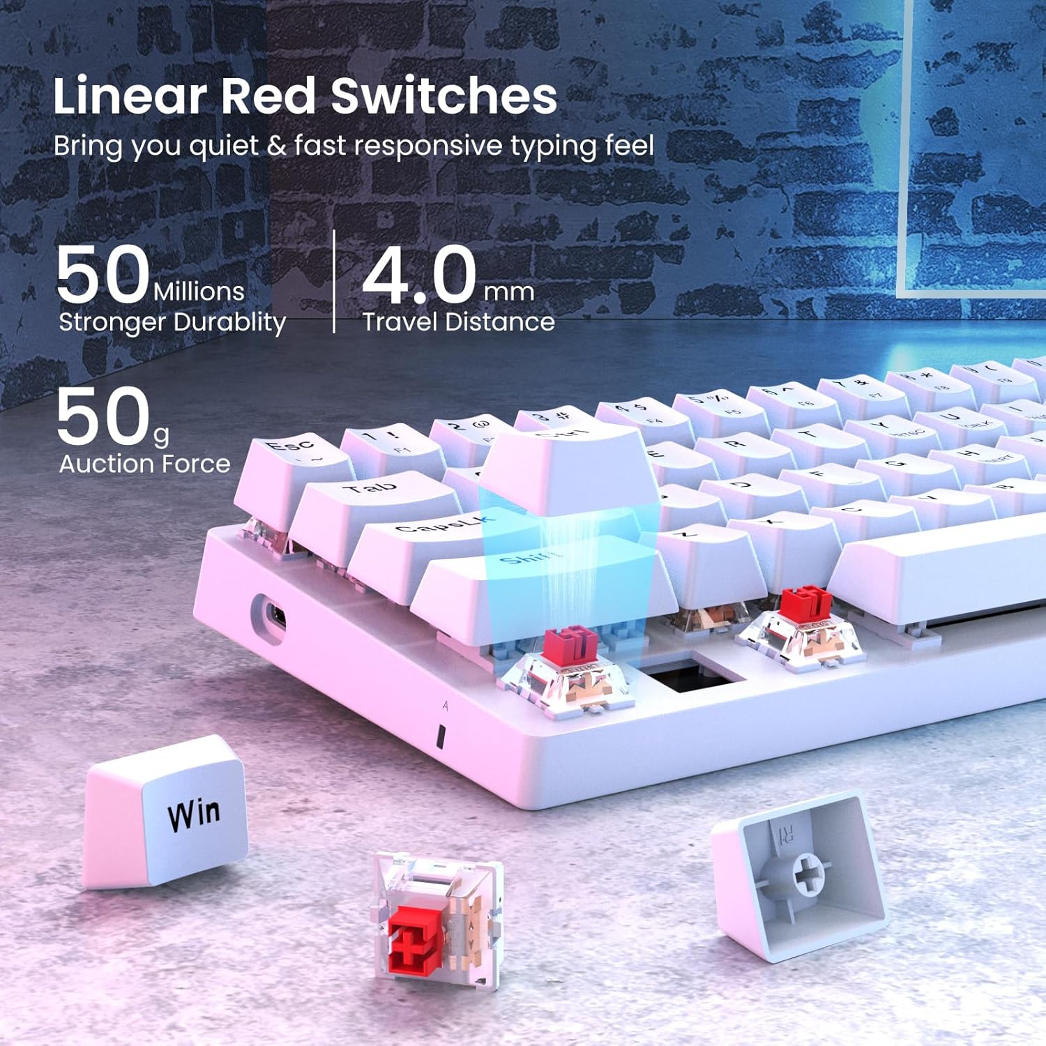 White 61 Keys Wired Mechanical Keyboard with Red Switches T8163