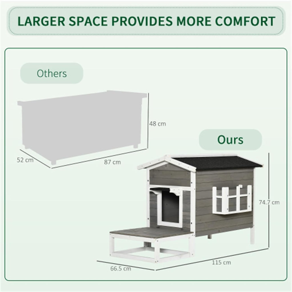Dark Gray Wooden 2-Floor Cat Shelter with Asphalt Roof G42865