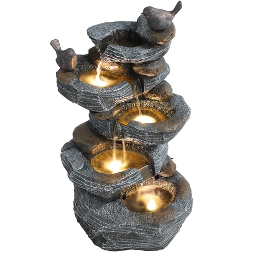 5-Tiers Cascading Rock Water Fountain with LED Lights G77108