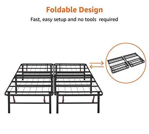 Black Foldable Metal Platform Bed Frame, Full Size, 14 inches High K785