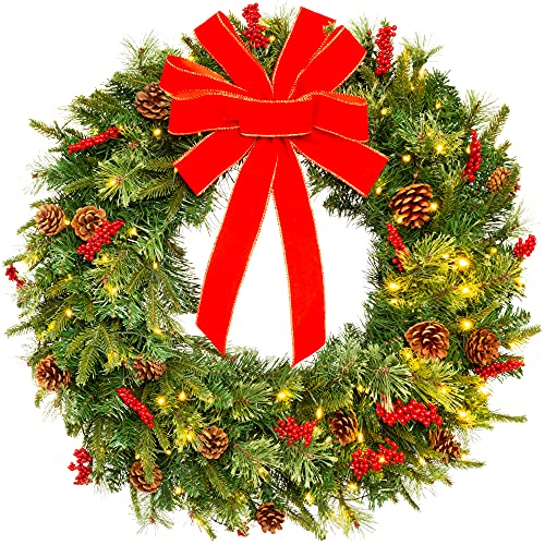 30in Pre-Lit Artificial Christmas Wreath with 100 Lights T837