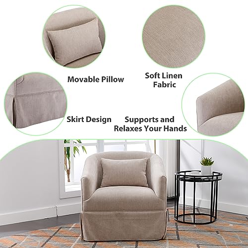 Swivel Accent Armchair Set of 2, Upholstered 360 Degree Swivel Barrel Chair with Skirt, Round Armchair with Metal Base and 1 Pillow J8981