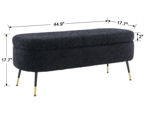 Black Sherpa Storage Ottoman Bench with Metal Legs A771