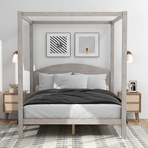 Grey Wash Full Size Canopy Platform Bed Frame N42343