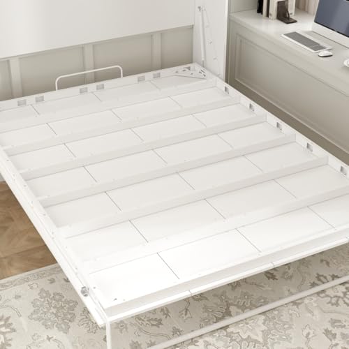White Queen Size Murphy Wall Bed Cabinet Foldable Platform Bedframe M952141