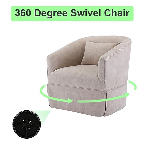 Swivel Accent Armchair Set of 2, Upholstered 360 Degree Swivel Barrel Chair with Skirt, Round Armchair with Metal Base and 1 Pillow J8981
