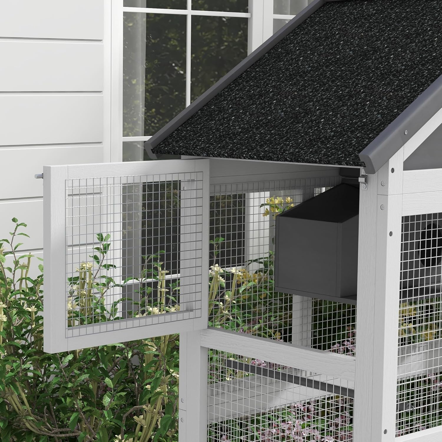 Gray Wooden Bird Cage with Slide-Out Tray I345921