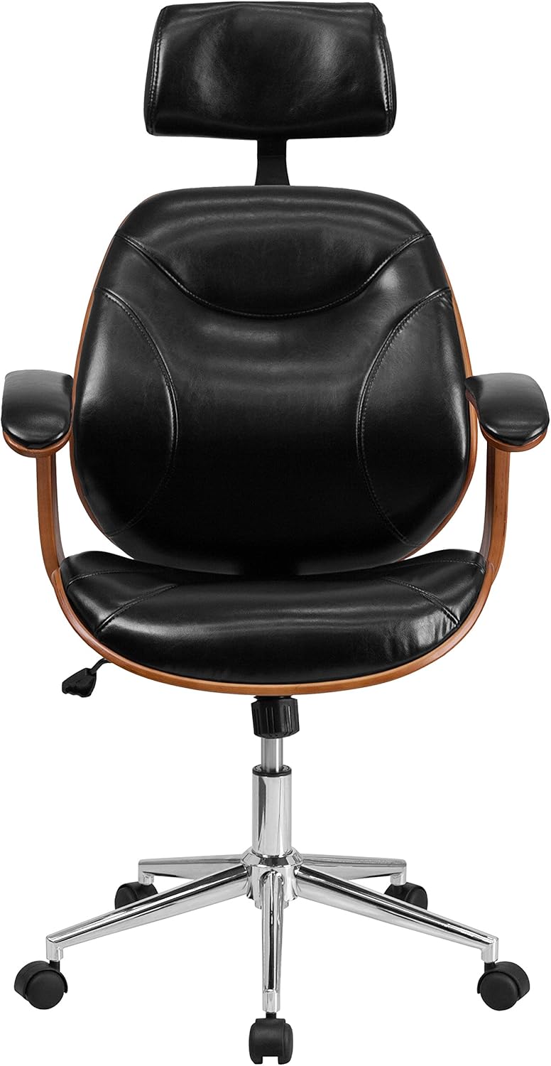 Black LeatherSoft Swivel Office Chair with Arms W7577