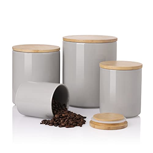 Ceramic Canisters Set with Bamboo Lid, Pack of 4 (White) E1483