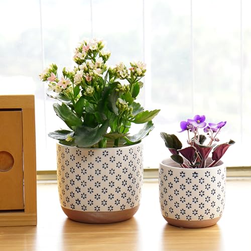 Set of 2 Ceramic Stoneware Plant Pots with Drainage Hole B563273