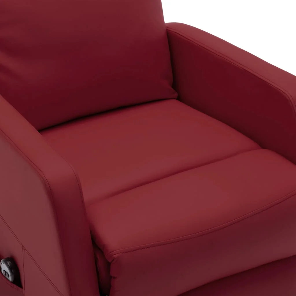 Wine Red Faux Leather Power Lift Massage Recliner R526