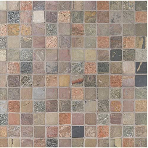 Mixed Color 12 in. x 12 in. x 10mm Tumbled Slate Mesh-Mounted Mosaic Tile (10 Sq. ft. 10 Pieces per CASE) A953354