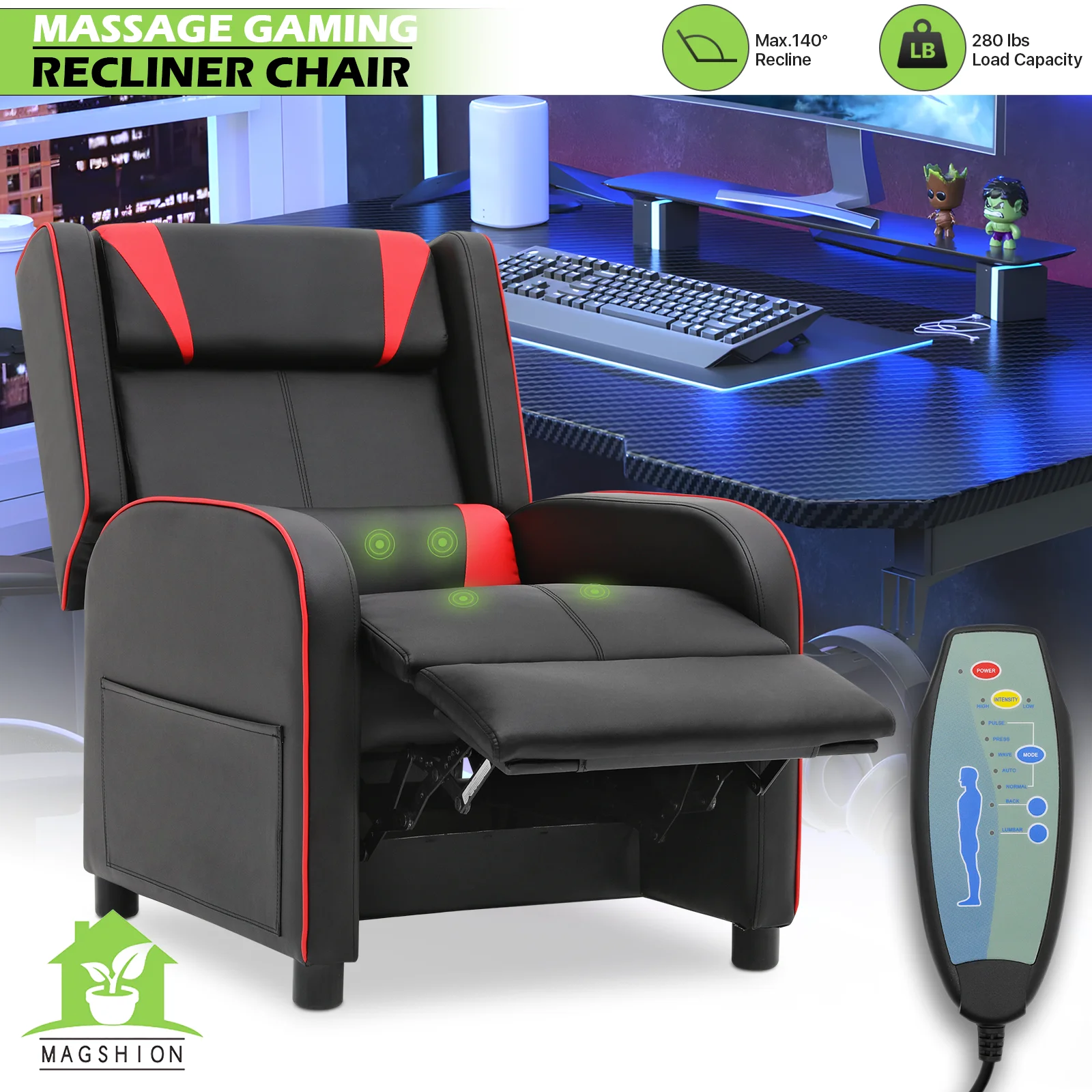 Red PU Leather Gaming Recliner Chair with Footrest O396124