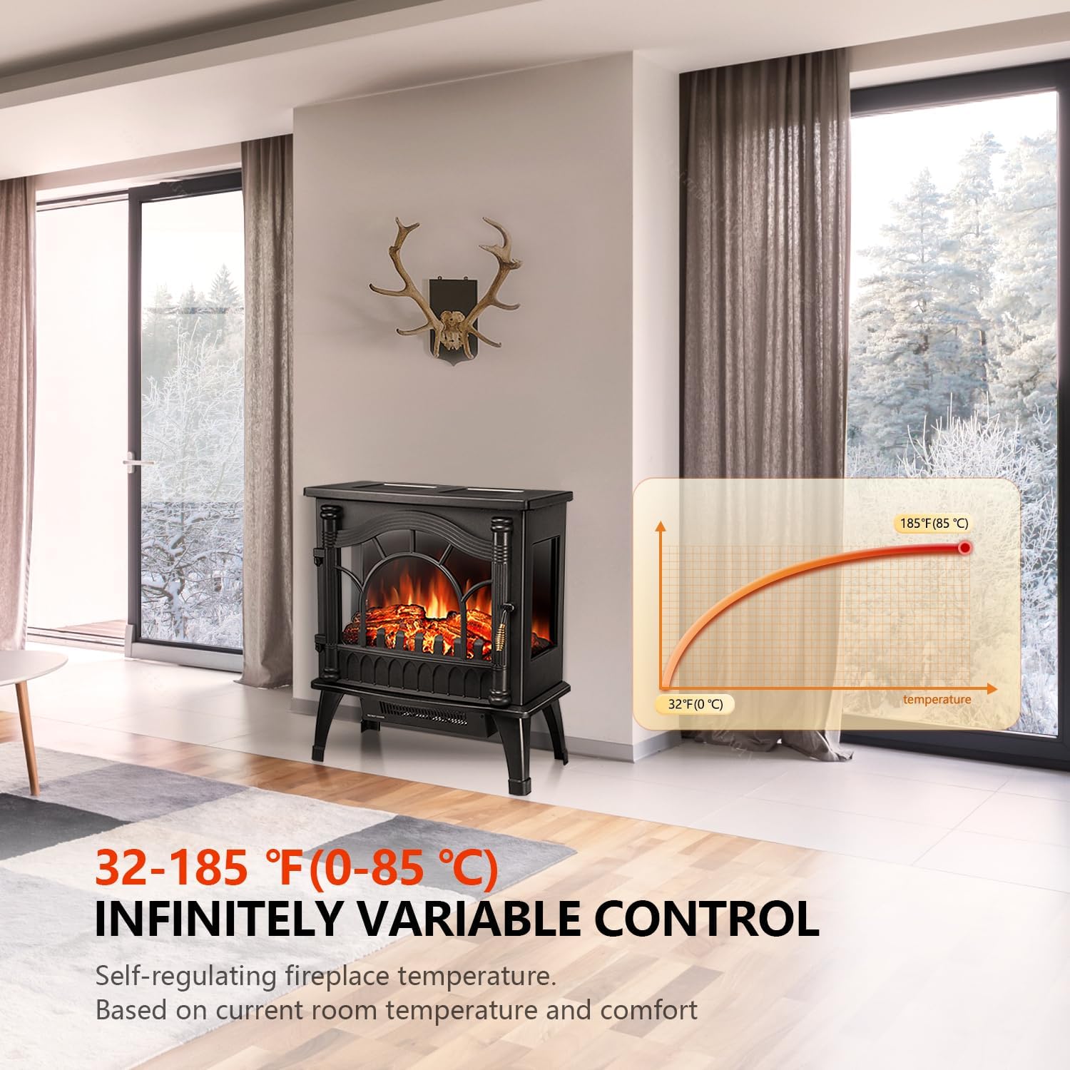 20" Freestanding Electric Fireplace Heater with 3D Flame Effects Q49625