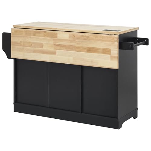 Black Kitchen Island with Storage and Drop Leaf V237420