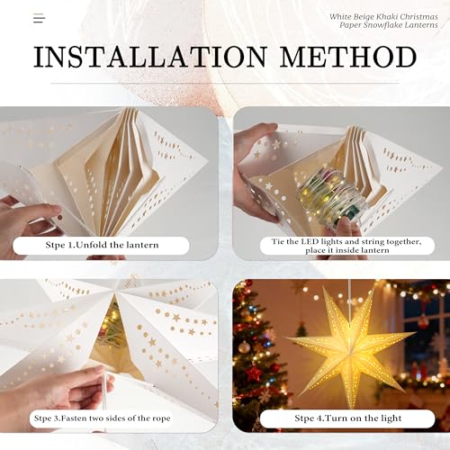 5Pcs Christmas Paper Snowflake Lanterns with LED Lights White Beige Khaki U504519