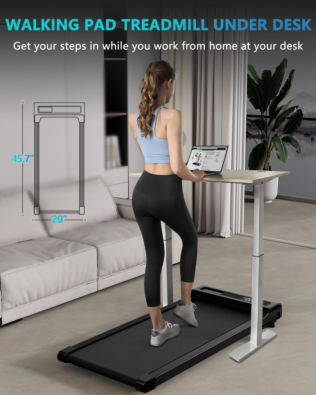 Under Desk Treadmill with Remote Control, 2 in 1 Walking and Jogging, LED Display D545700