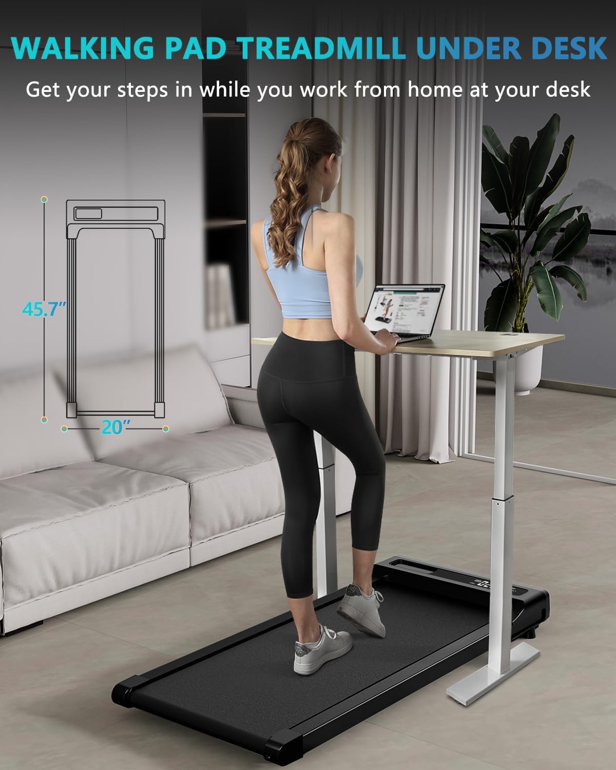 Under Desk Treadmill with Remote Control, 2 in 1 Walking and Jogging, LED Display D545700