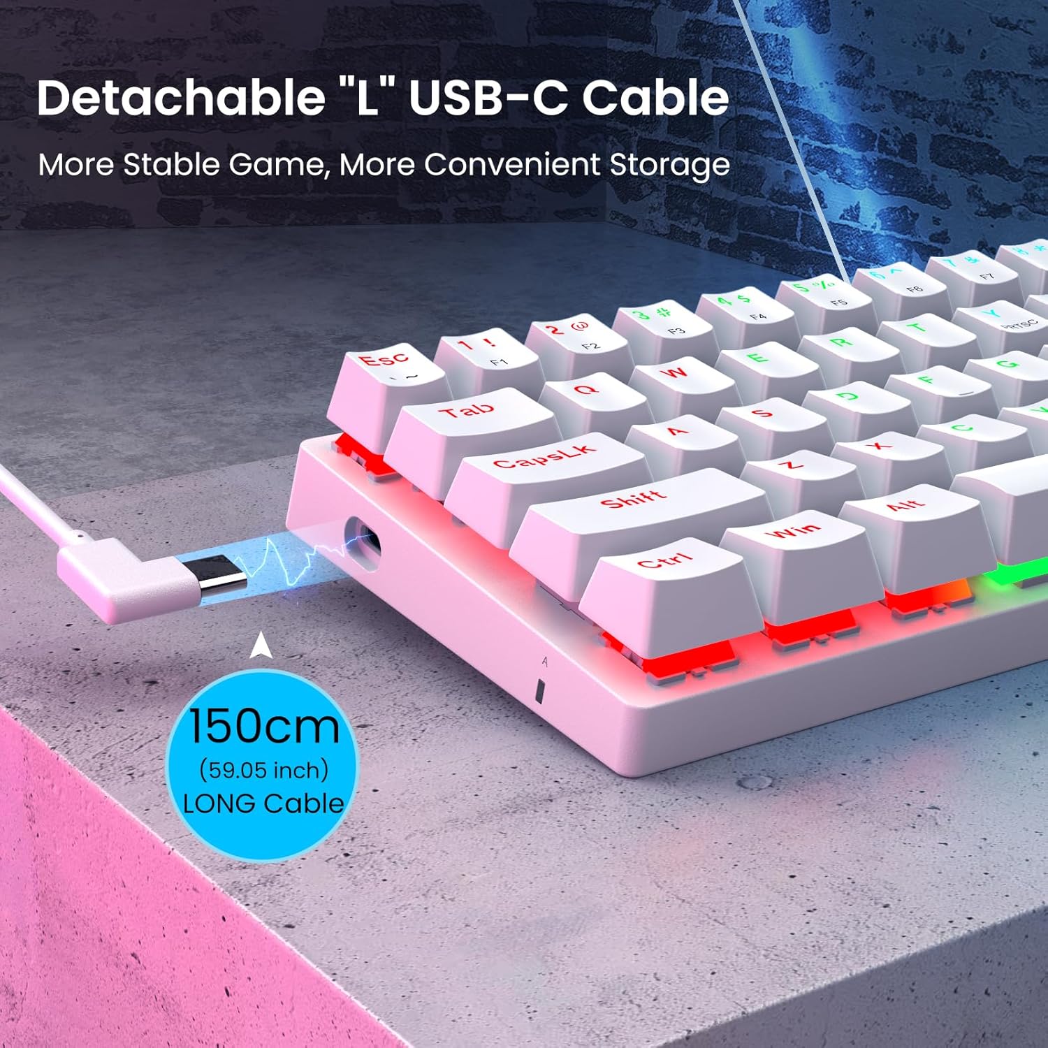 White 61 Keys Wired Mechanical Keyboard with Red Switches T8163