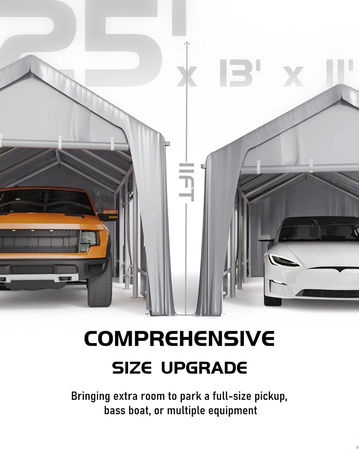 Silver Gray 180 g PE Carport with Front & Rear Doors A6647