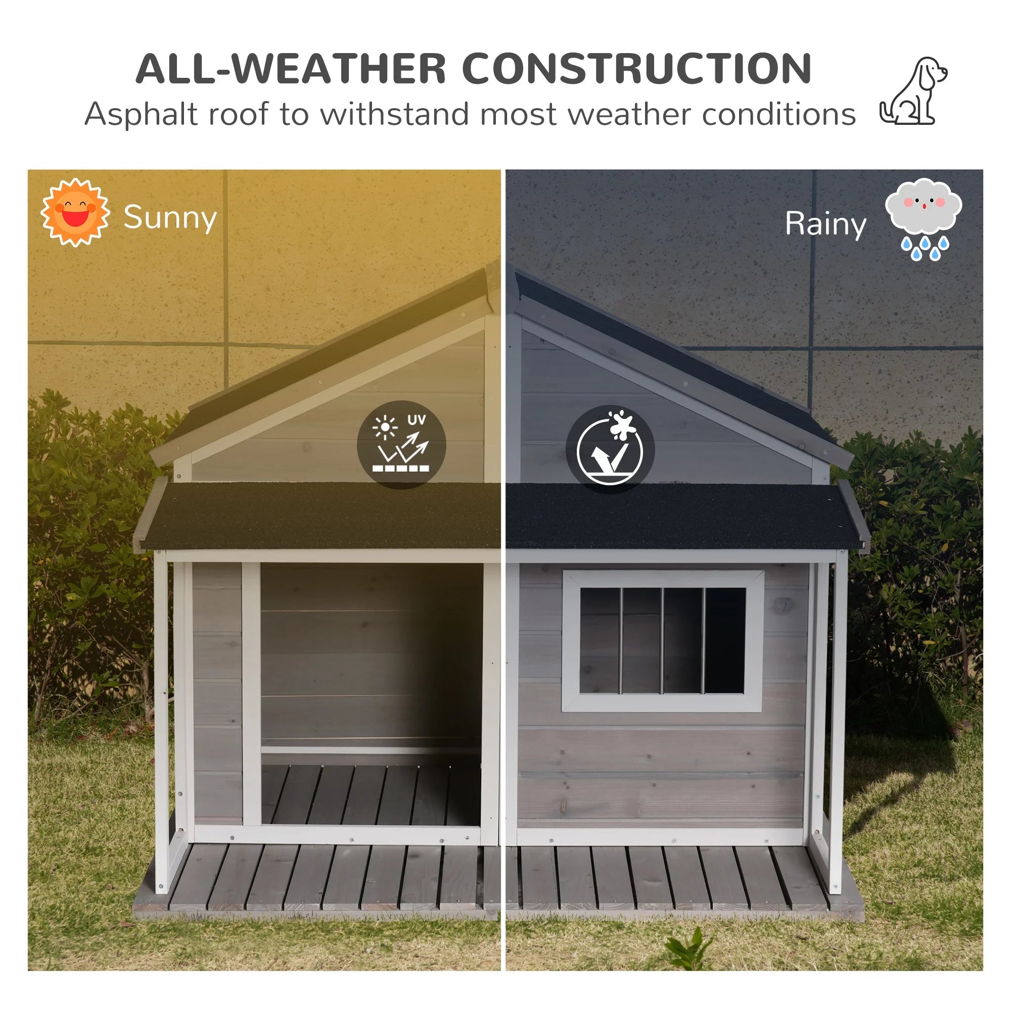 Grey Wooden Outdoor Dog House with Asphalt Roof Z52755