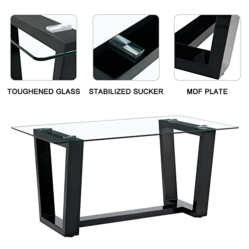 Glass Dining Table Set for 6 with Black Bracket Pedestal B507
