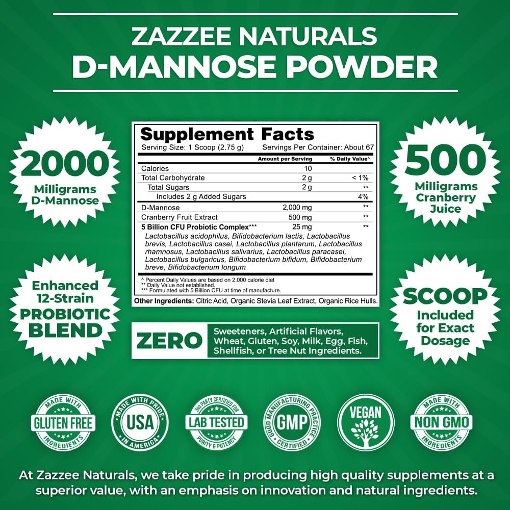 2000 mg D-Mannose Powder Plus with Probiotics and Cranberry Extract, 6.5 Oz, 67 Servings Y67567