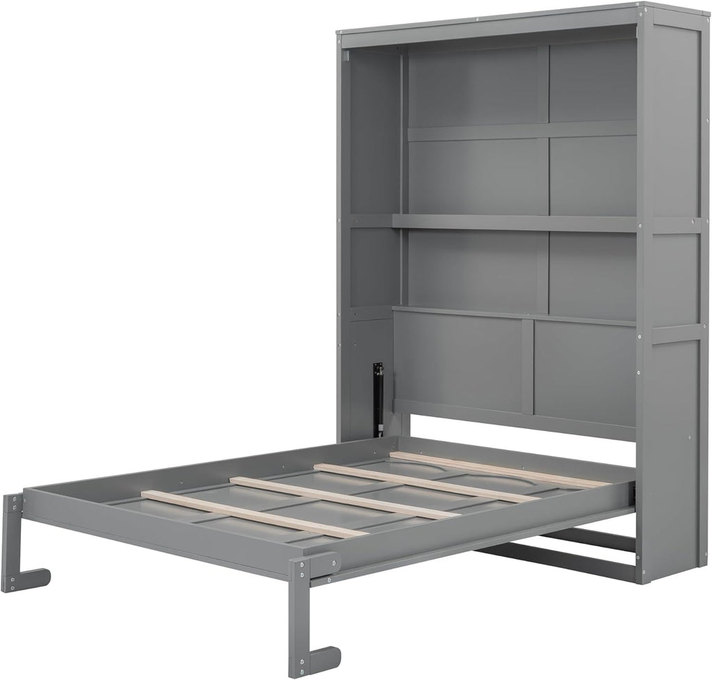 Gray Full Size Murphy Bed with Storage Shelves B599