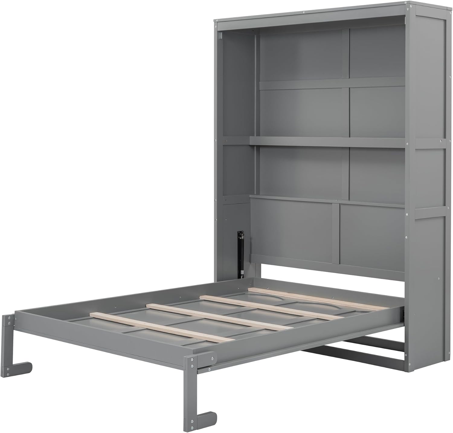 Gray Full Size Murphy Bed with Storage Shelves B599